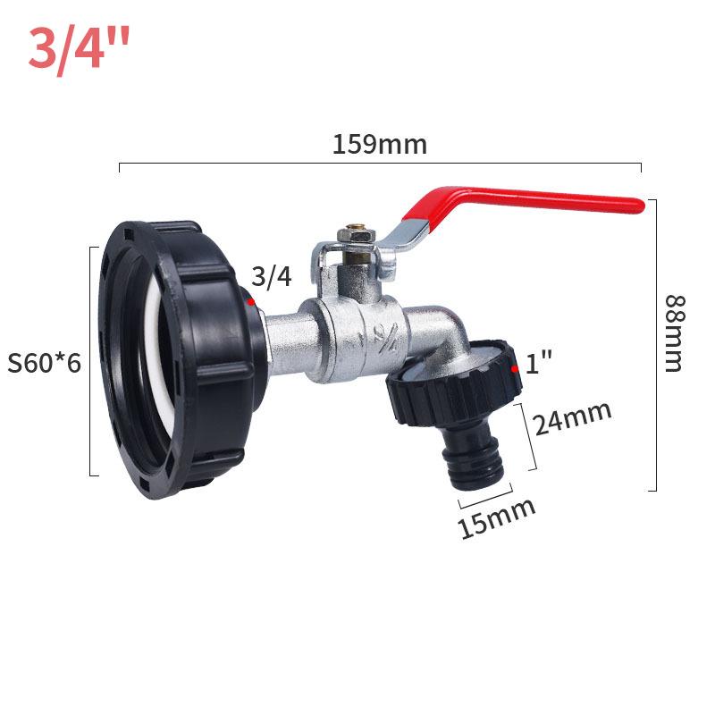 S60 Крупная резьба Соединитель для крана IBC-бака 1/2" 3/4'' Адаптер для водопроводной муфты Фитинг для водяного бака Сменный клапан для садового крана