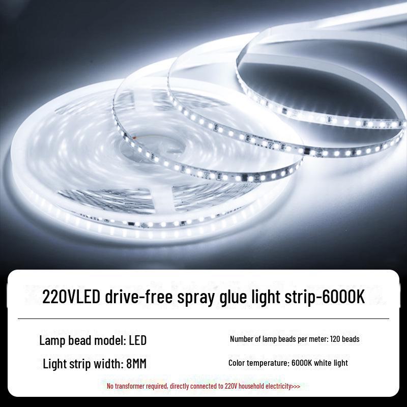 220V LED Self-Adhesive Linear Light Strip, 2835 Soft Light for Troughs and Counters, Driver-Free.