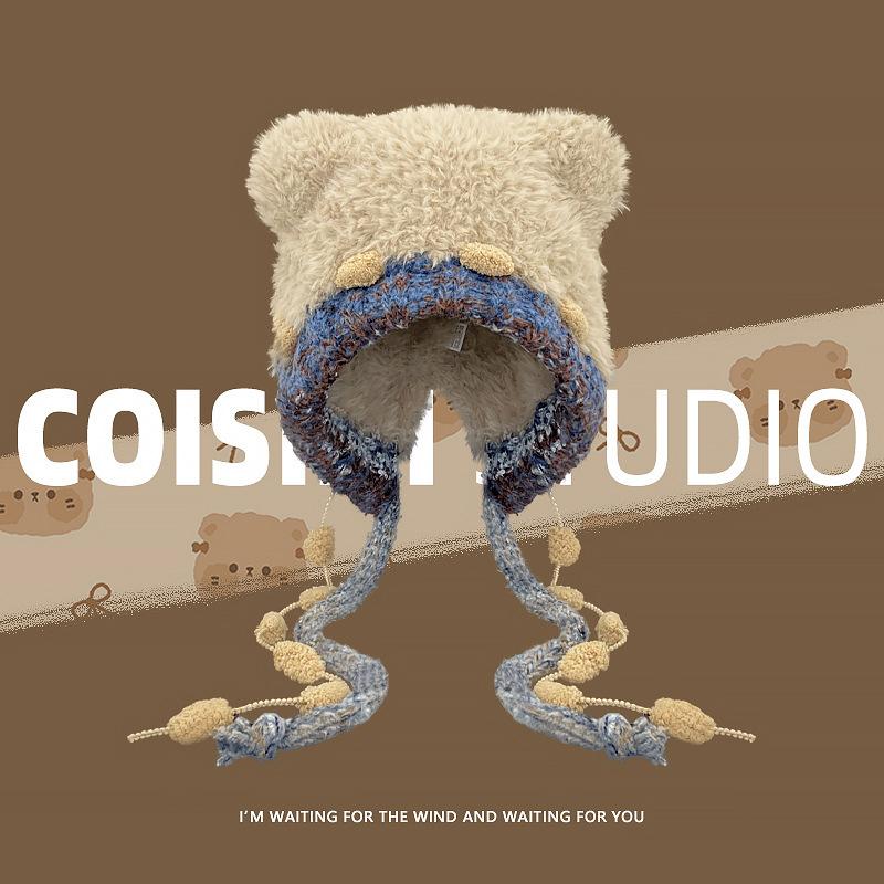 Милые медвежьи ушки Тедди флис вязаный разноцветный пуловер шапка для женщин зимние теплые защитные наушники Able Straps шапки-бомберы