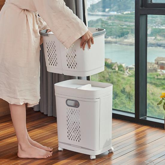 Yousheng 2-Tier Rolling Laundry Hamper Dirty Clothes Hamper Cart with 3 Detachable Baskets Wheeled Laundry Basket for Laundry Room Bathroom