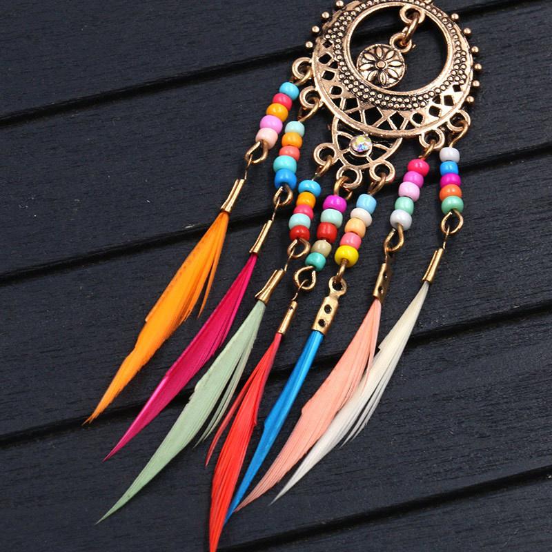 Bohemian Feather Earrings 2024 Ethnic Vintage Rainbow Colorful Beads Feather Tassle Earrings For Women Hawaiian Jewelry