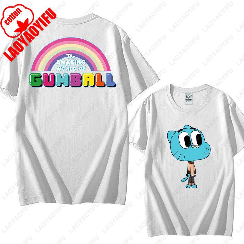 Удивительный мир Гамбола Графическая футболка Смешная мультяшная аниме футболка Унисекс Хлопковый топ Милый Преппи Модный Свитер Одежда Футболка