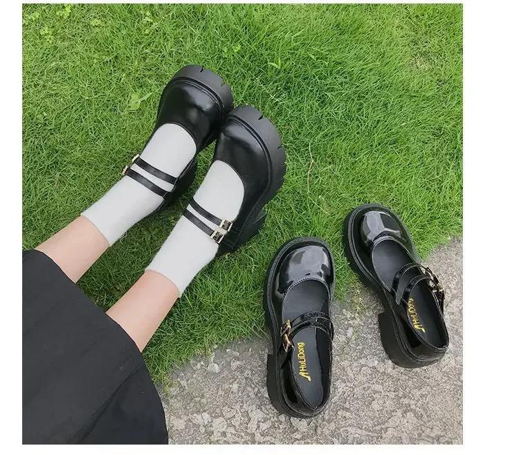 Туфли на каблуках женские туфли Мэри Джейн на платформе женские винтажные туфли в стиле Лолита для девочек черные туфли на высоком каблуке