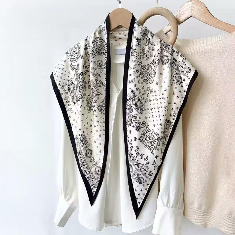 Retro simple and versatile big triangle scarf women's spring summer high-end feeling bag headscarf scarf shawl fart curtain decoration