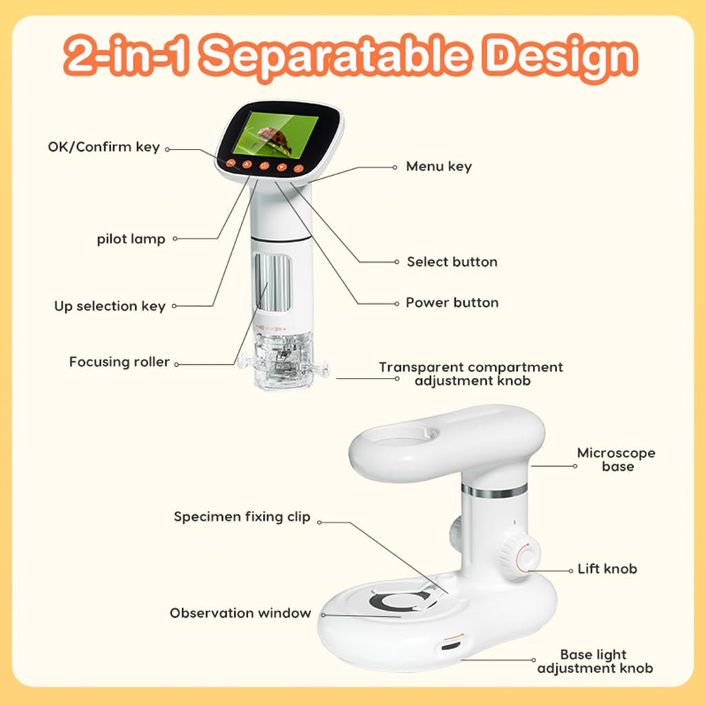 Desktop Kids Microscope Handheld Digital Microscope for Kids with 2.0 Inch LCD Screen 50X-1000X