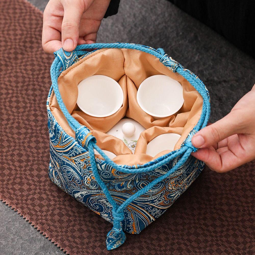 Сумка для хранения чайной посуды в китайском стиле, ударопрочная вышитая сумка в стиле ретро для небольших предметов, дорожная сумка