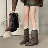 Модные остроносые кожаные ботинки на толстом каблуке, темпераментные ботинки Мартин, ретро европейские и американские ковбойские ботинки в западном стиле, ботинки-трубы с заклепками, брюки