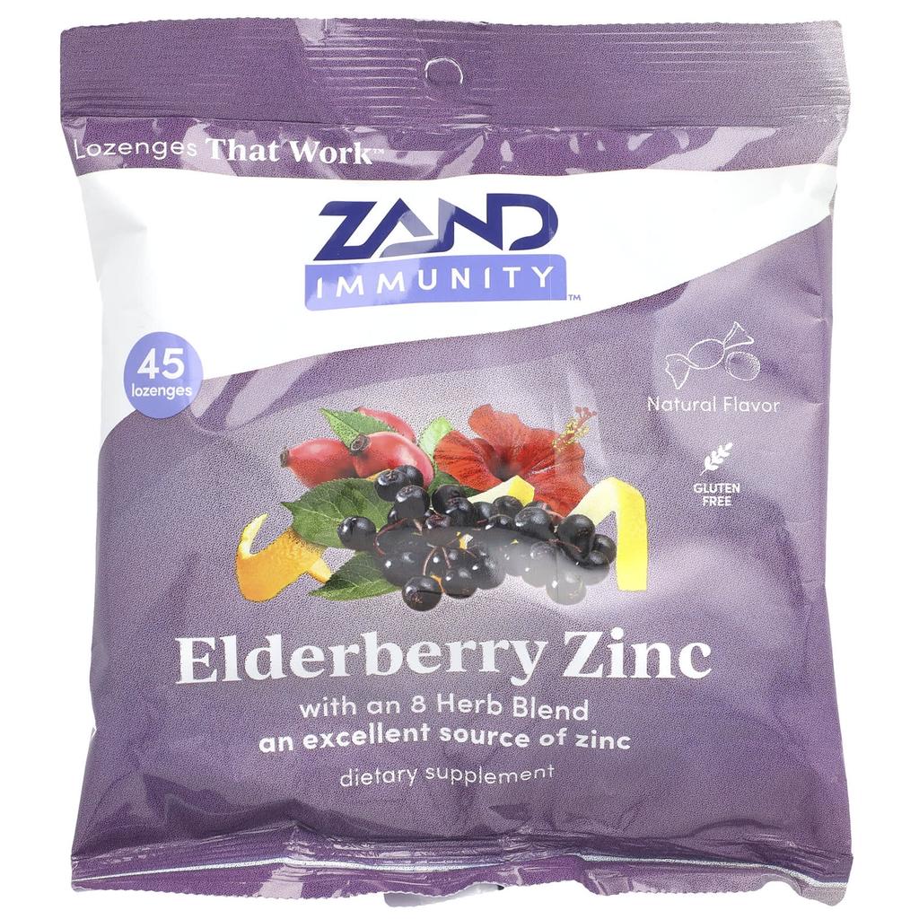 Zand Immunity, Elderberry Zinc, Natural, 45 Lozenges