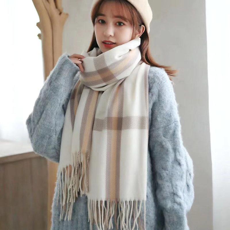 Autumn And Winter Simple Women'S Plaid Scarf Shawl European And American Thick Warm Long Imitation Cashmere Scarf