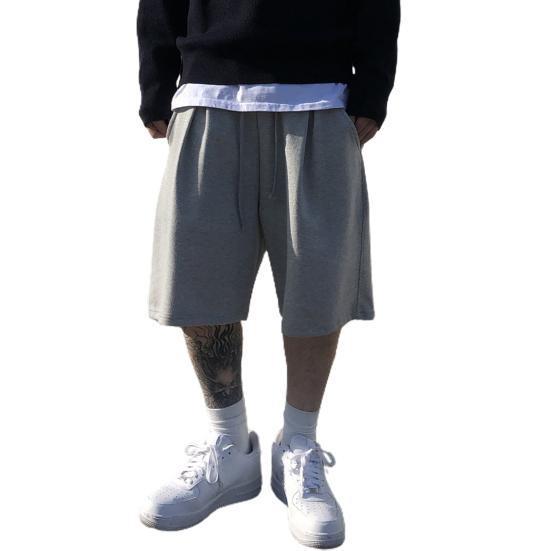 Men Casual Shorts Elastic Drawstring Waist Wide Leg Shorts Hip Hop Style Pockets Fitness Shorts Solid Color Sport Shorts