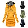Women Autumn Winter Hooded Sweatshirt Slim Fit Heartbeat Print Long Sleeves Pullover with Drawstring Front Pocket Mid-Length Hoodie