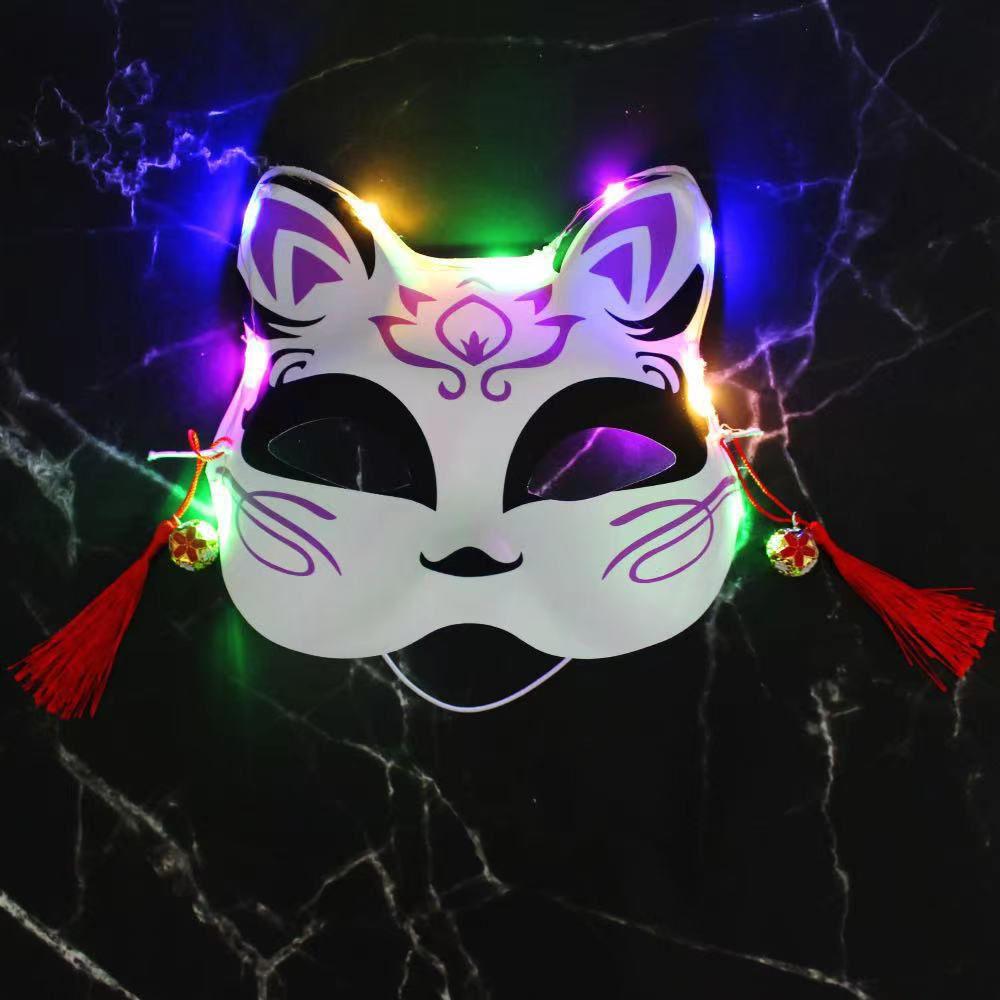 Реквизит Половина лица с колокольчиками Маски Кицунэ Светящиеся маски Костюм Вечеринка Маска Кошка Маска Косплей Реквизит