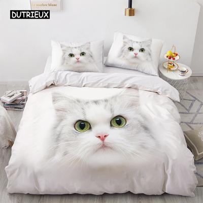 Милый комплект постельного белья с изображением 3D животных и кошек, белый пододеяльник, тема домашнего питомца для детей, девочек, женщин, мужчин, подарков, спальни, украшения для дома
