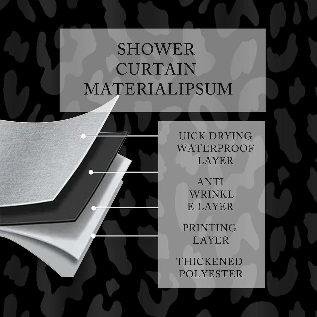 Шторка для душа Леопард Гепард (72" x 72"), Черная шторка для душа с принтом леопарда и гепарда, полиэстеровая ткань с принтом, набор шторки для душа для ванной комнаты с 12