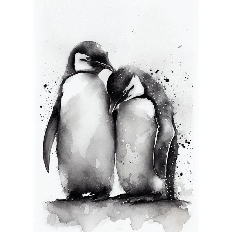 Cute Funny Retro Animal Penguin Couple Animal Art Poster Canvas Painting Wall Prints Picture for Living Room Home Decor