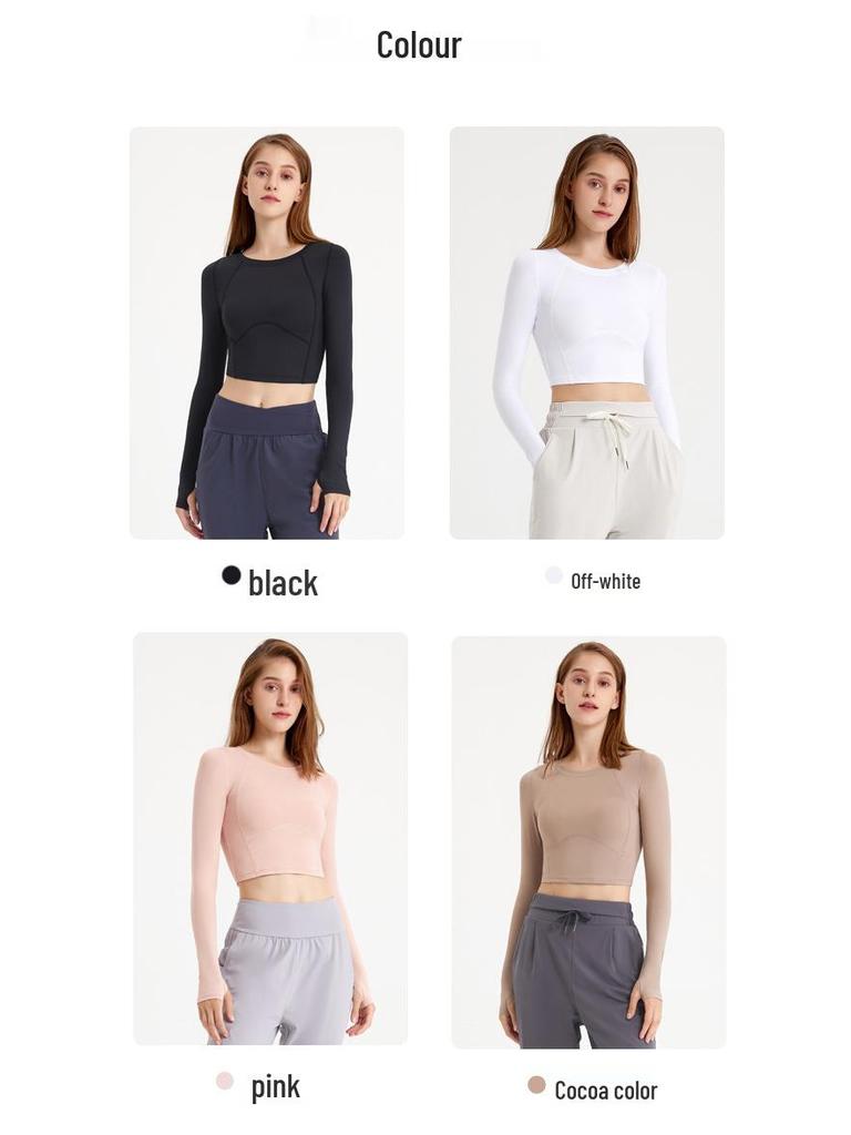 Осенний женский укороченный топ для йоги из какао-сетки с длинными рукавами