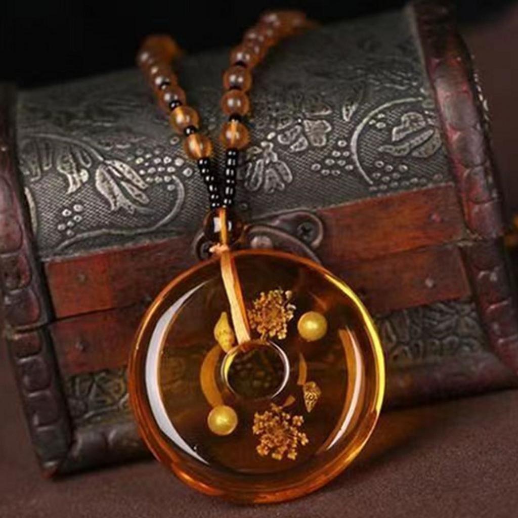 Sweater Chain Imitation Amber Imitation Beeswax Sweater Chain Inlaid With Shells, Plant Fossils, Men's And Women's Fashionable Necklaces