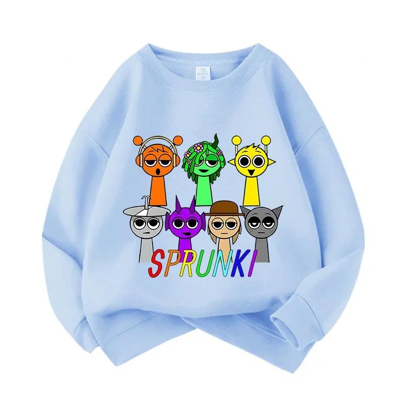 Sprunki Cartoon Game Printed Pullover Anime Rhythm Box Loose Hoodies Spring Autumn Children Clothes Round Neck Tops