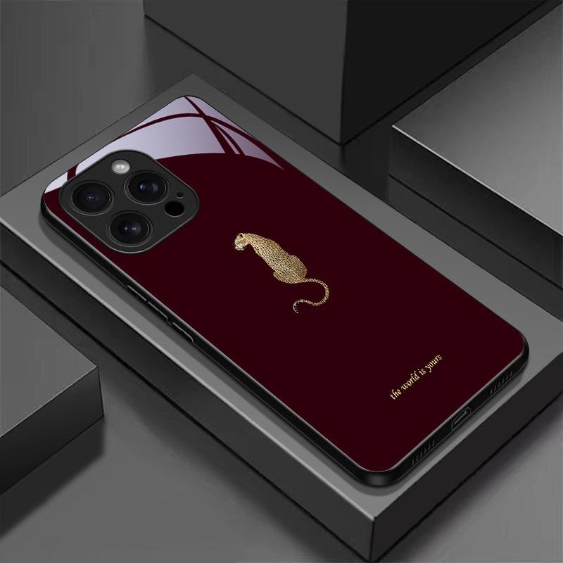Черный чехол для телефона из закаленного стекла с леопардовым принтом для iPhone 17 16 15 14 13 12 11 Pro Max 17 Air 7 8 Plus XR XS X Ударопрочная крышка