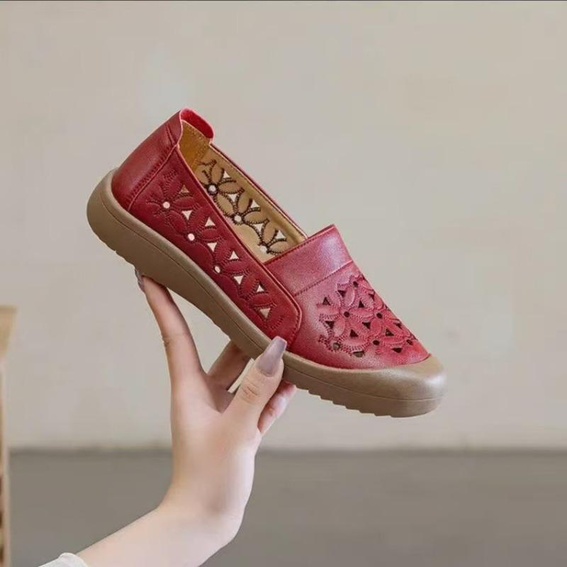 Summer New Hollow Doudou Shoes Soft Leather Soft Sole Casual One-pedal Comfortable Flat Bottom Breathable Comfortable Shoes