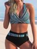 Женский бикини с лямкой на шее, 2024, купальник с высокой талией, купальник с эффектом пуш-ап, женская пляжная одежда, летний купальный костюм с перекрестной передней частью, купальный костюм