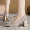 Fashion 2024 Fashion Ladies Shoes One Kick Women's Pumps Spring Autumn Square Toe Solid Dress Block Heel Shallow Shoes Zapatos De Mujer