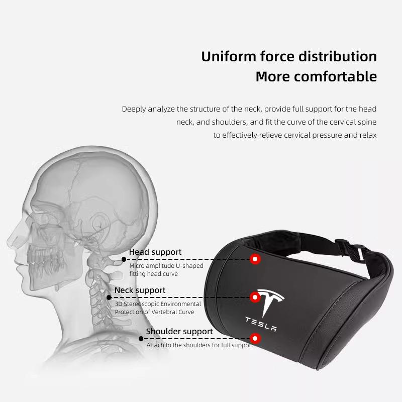 High-end Leather Car Seat Headrest Memory Foam Comfort Neck Pillow For Tesla Model 3 Y S X Cybertruck Juguete Coil Auto Interior