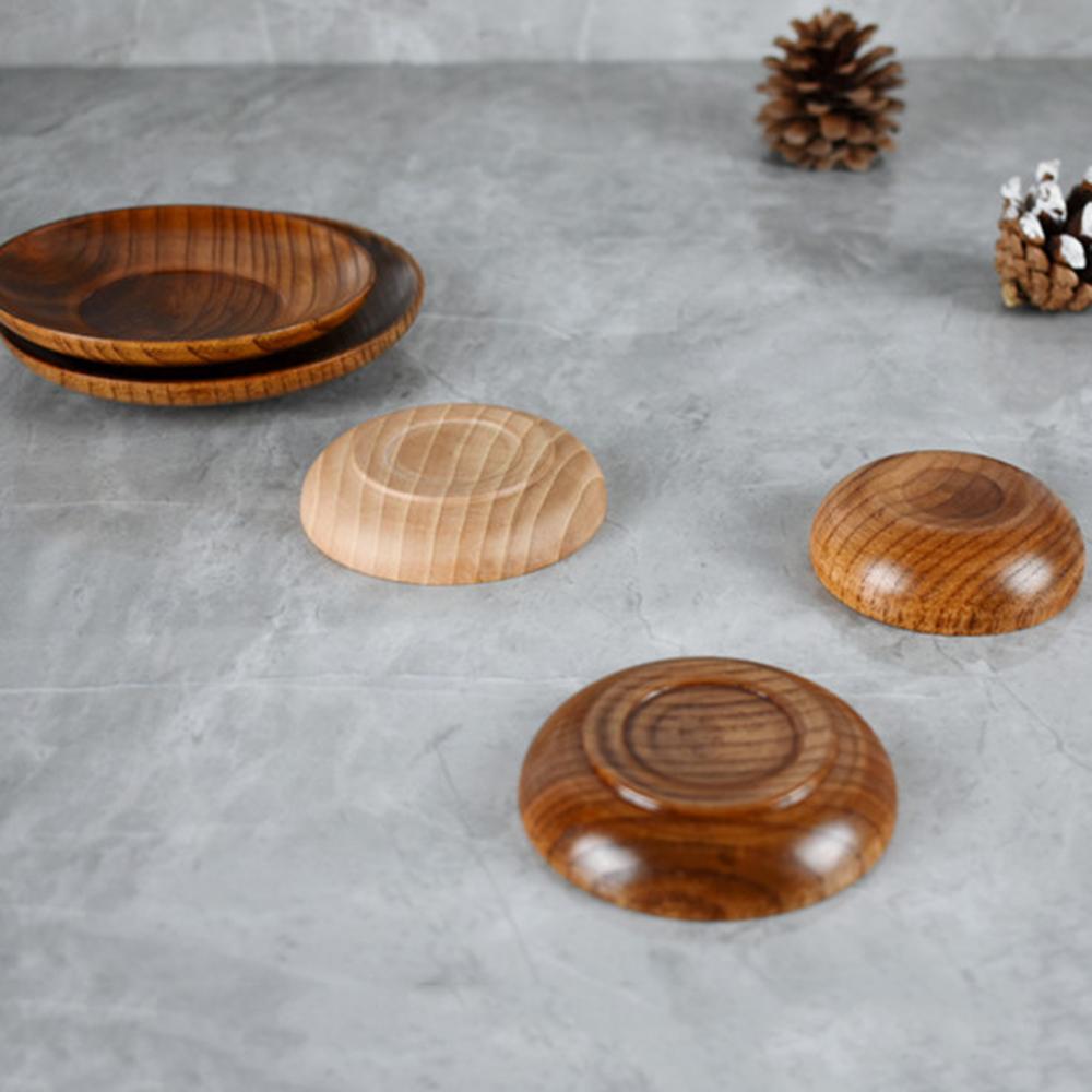 Round Wooden Small Tray Vinegar Seasoning Plate Dipping Sauce Bowl Bone Spitting Dish Dried Fruit Snack Tray Kitchen Accessories
