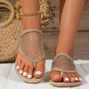 2024 весна и лето, новые большие женские сандалии на плоской подошве, дышащая сетка, ромбовидный зажим, модные сетчатые полые сандалии, удобная пляжная обувь в стиле ретро