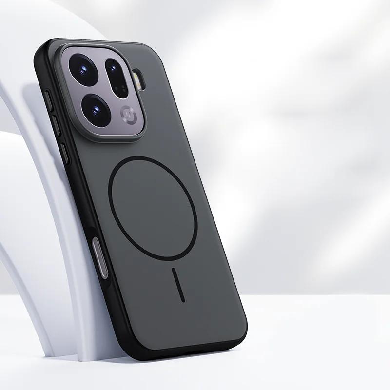 Чехол для OPPO Find X9 X9 Pro Магнитная зарядка Двойной цвет Матовый ПК + ТПУ Ощущение кожи Задняя крышка с металлической кнопкой Для Find X9 Funda