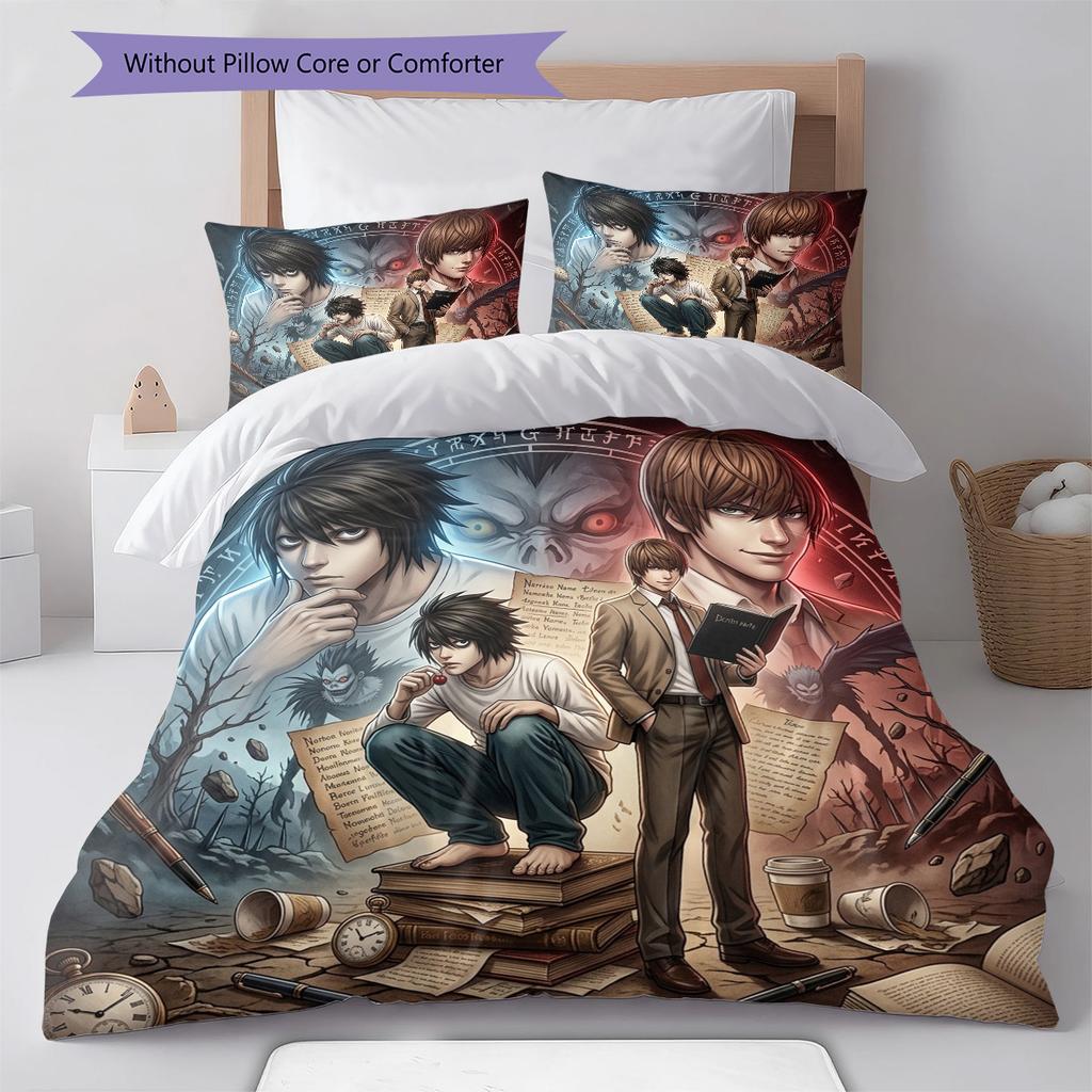 Death Note Pattern Bedding Quilt Set Quilt Cover Pillowcase Home Birthday Gift(1 * duvet cover + 2 * pillowcase, without core)