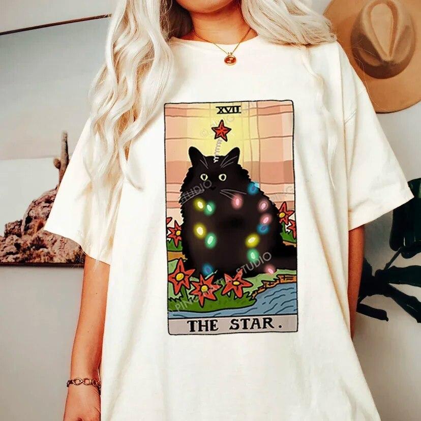 Модная футболка Tarot Cat Kawaii WoUnisex Футболка WoUnisex Футболка с милым рисунком с рисунком Футболка с коротким рукавом WoUnisex Плюс Размер s