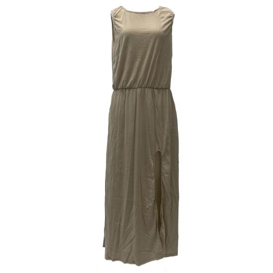 Женское летнее платье с плиссировкой, круглым вырезом, без рукавов, однотонное, свободное, с разрезом, макси-платье, повседневная одежда для свиданий, вечеринок, длинное платье