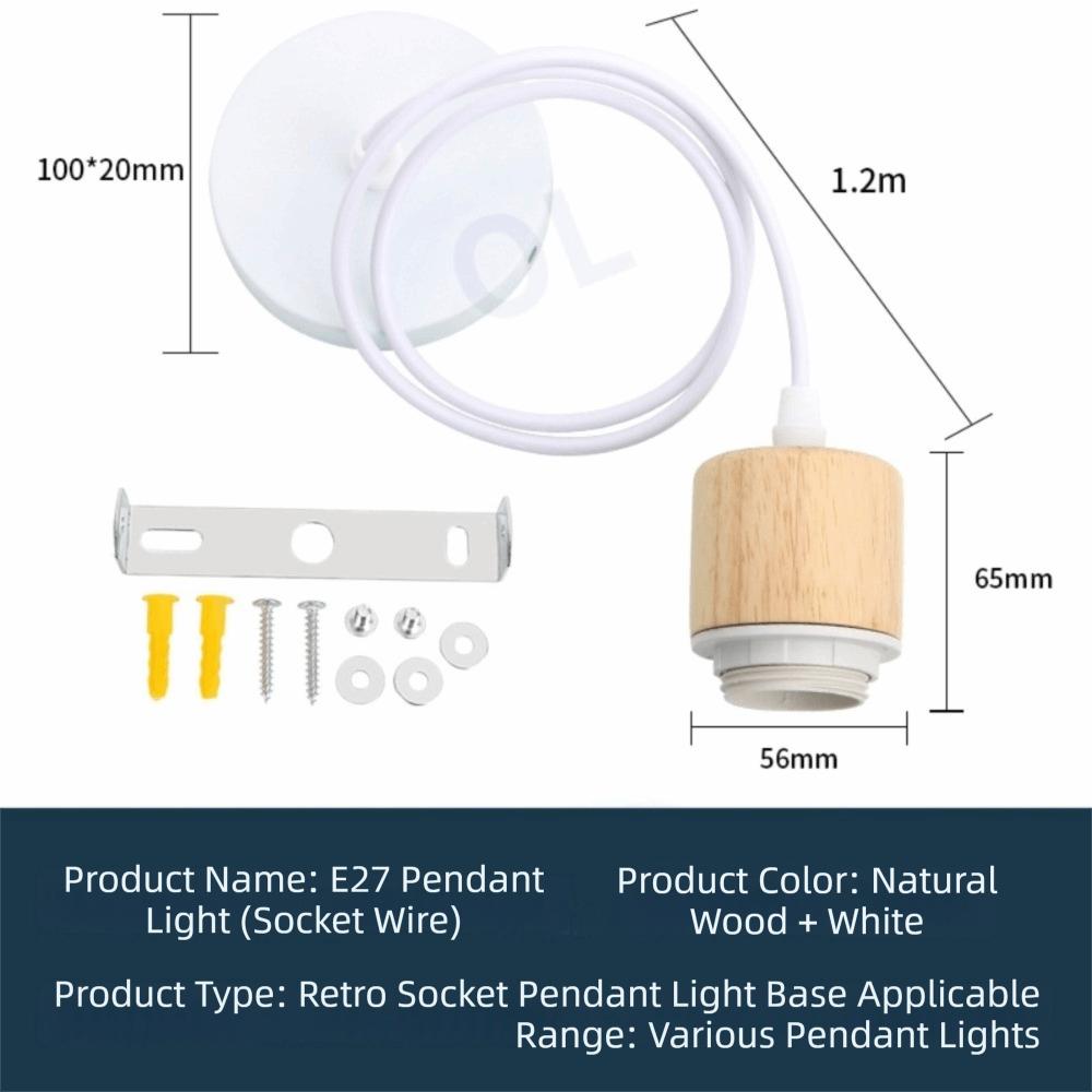 New Solid Wood E27 Lamp Holder Adjustable Wire DIY Accessories Pendant Lamp Screw Socket Hanging Lampshade Base