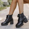 Fashion Sexy Lace Up High Heel Ankle Boots Women Autumn Fashion Solid Black Pu Round Toe Chelsea Boots Chunky Platform Non Slip Shoes