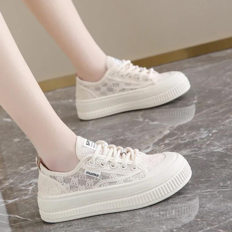 Baotou Half Slippers Women Lace Breathable Shoes Breathable Light-weight Thick-bottom Comfortable Canvas Sneakers for Women