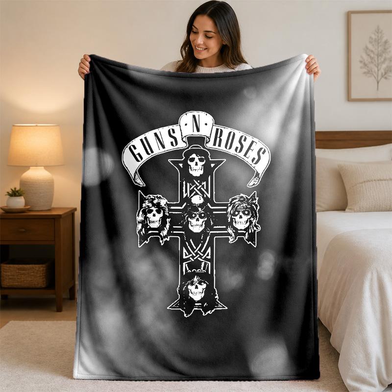 Guns N’ Roses Print Flannel Blanket Cozy Lightweight Plush Throw Blanket For Bed Sofa Household Use