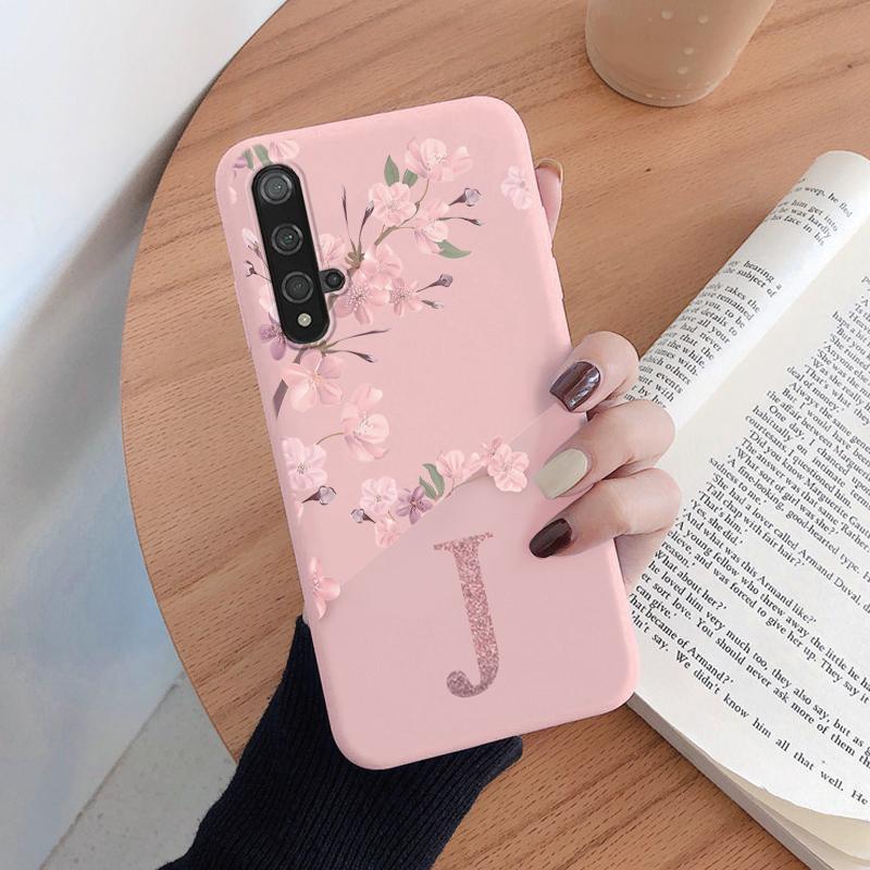 Силиконовый чехол с первой буквой для Huawei Nova 5T, задняя крышка из мягкого ТПУ с ретро-цветами для Huawei Nova5T, чехол, милый бампер