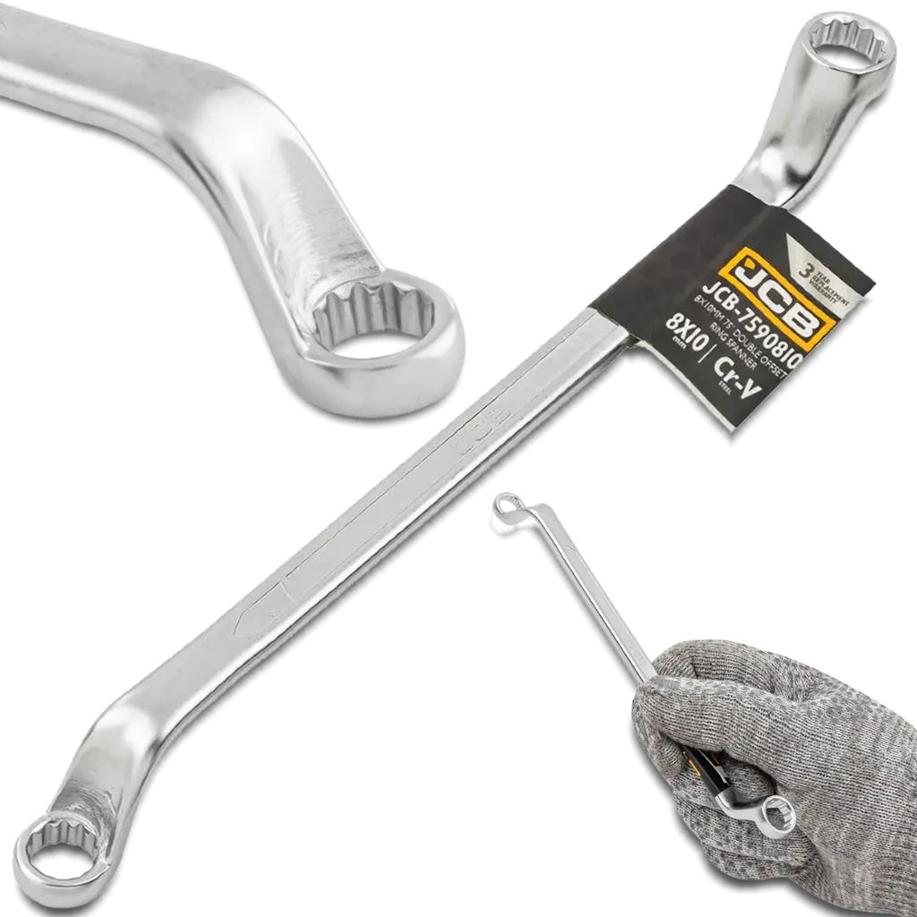 JCB 2-sided box wrench angled 75 degrees 8x10mm Cr-V 12-point
