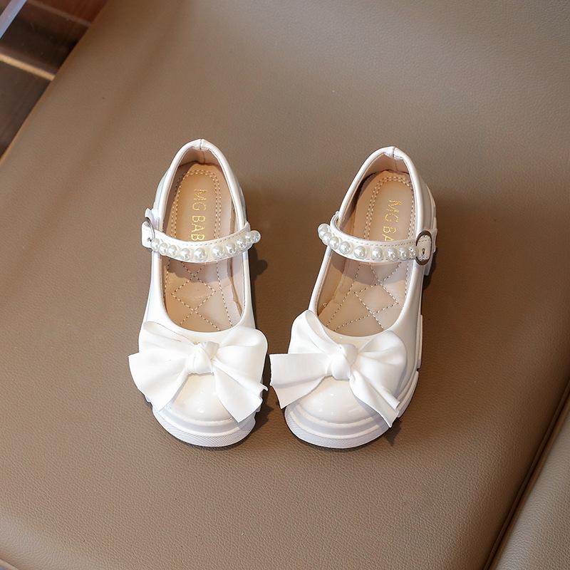 Black leather shoes for girls, preppy style, children's single shoes, spring new collection, fashionable princess shoes, non-slip performance shoes