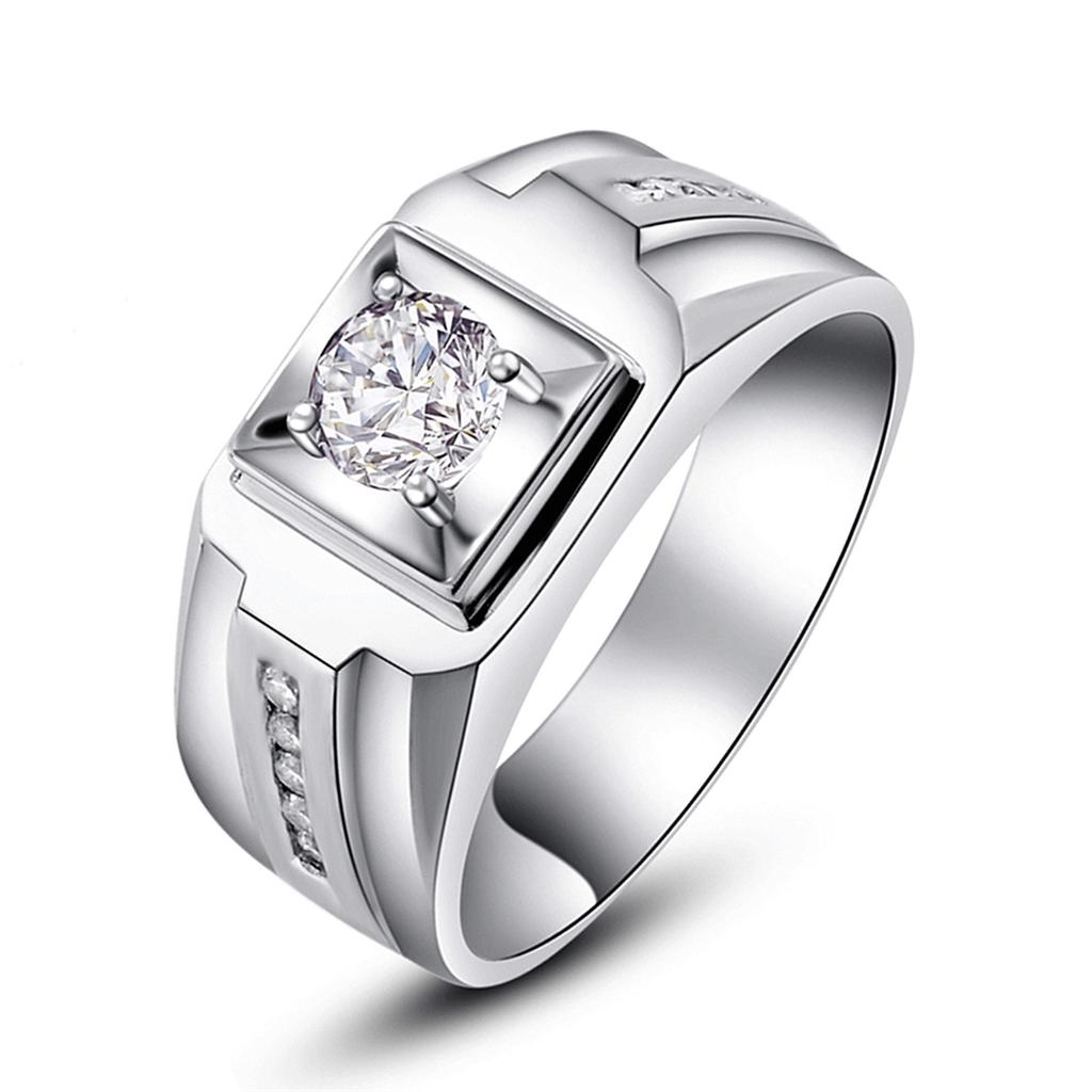 Ring New Men's Ring Men's Domineering Fashion Diamond Ring Simulation Diamond Ring Men's Platinum Plated Moissanite Ring