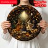 2D плоский, 1 шт. Круглая алюминиевая подвесная табличка, Сборище пяти ведьм, Темный осенний лес, Сова, Черная кошка, Принт с тыквой, Винтажный, Ведьминский, Хэллоуин, Осень, Передняя дверь