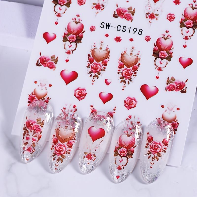 5D валентинки рельефные наклейки для ногтей сердце цветок красное сердце любовь DIY романтический маникюр украшение