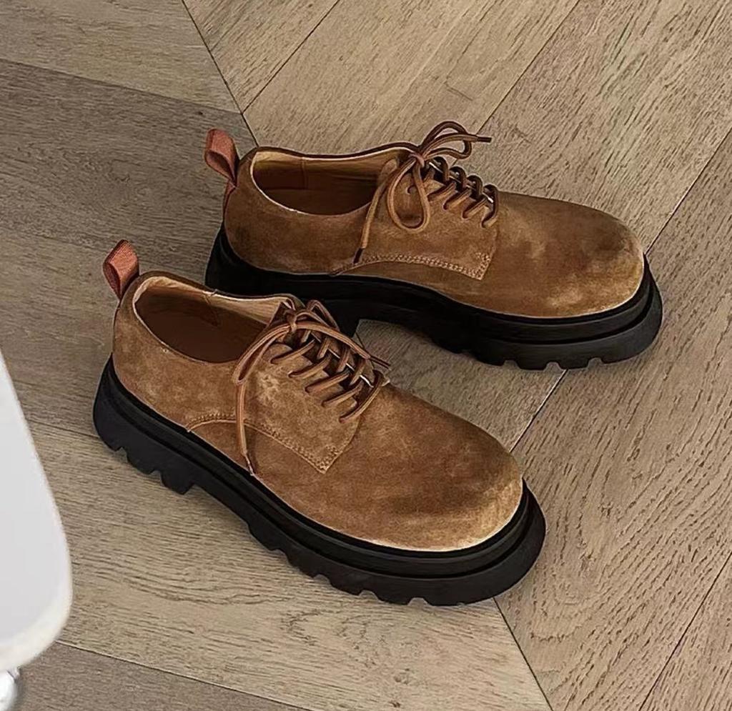 Fashion NEW Leather Autumn Platform Shoes for Men Women Fashion Casual New Designer Brown Derby Shoes Male Low Top Work Ankle Boots Men