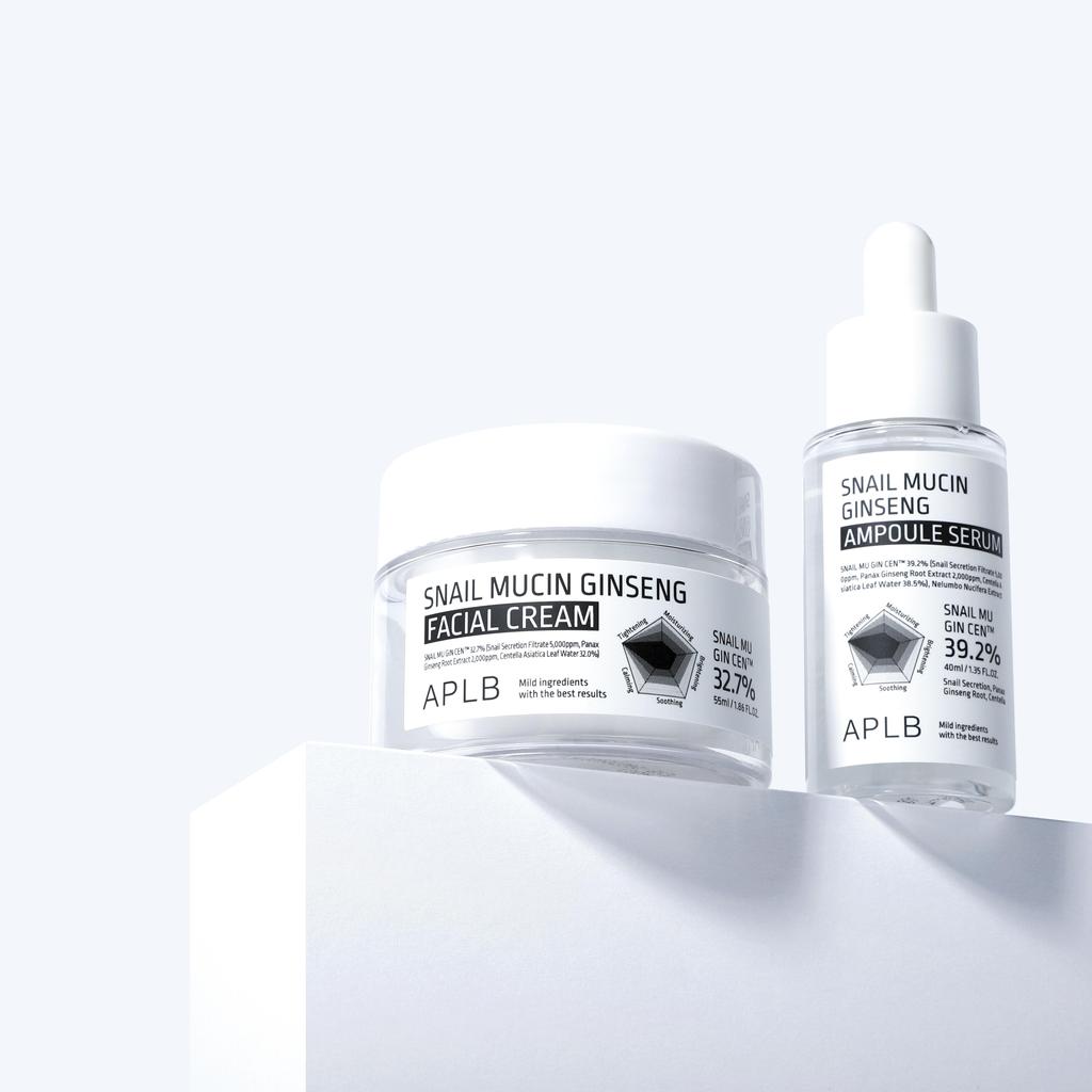 APLB Snail Mucin Ginseng Set: Facial Cream + Ampoule Serum Combined with Centella 3X Complex
