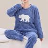 Winter Women Flannel Pajamas Polar Bear Print Teddy Sleepwear Velvet Loungewear Thick Warm Pijamas