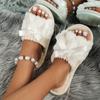 Warm Bowknot Decor Slippers, Casual Open Toe Plush Shoes, Comfortable Indoor Home Slippers
