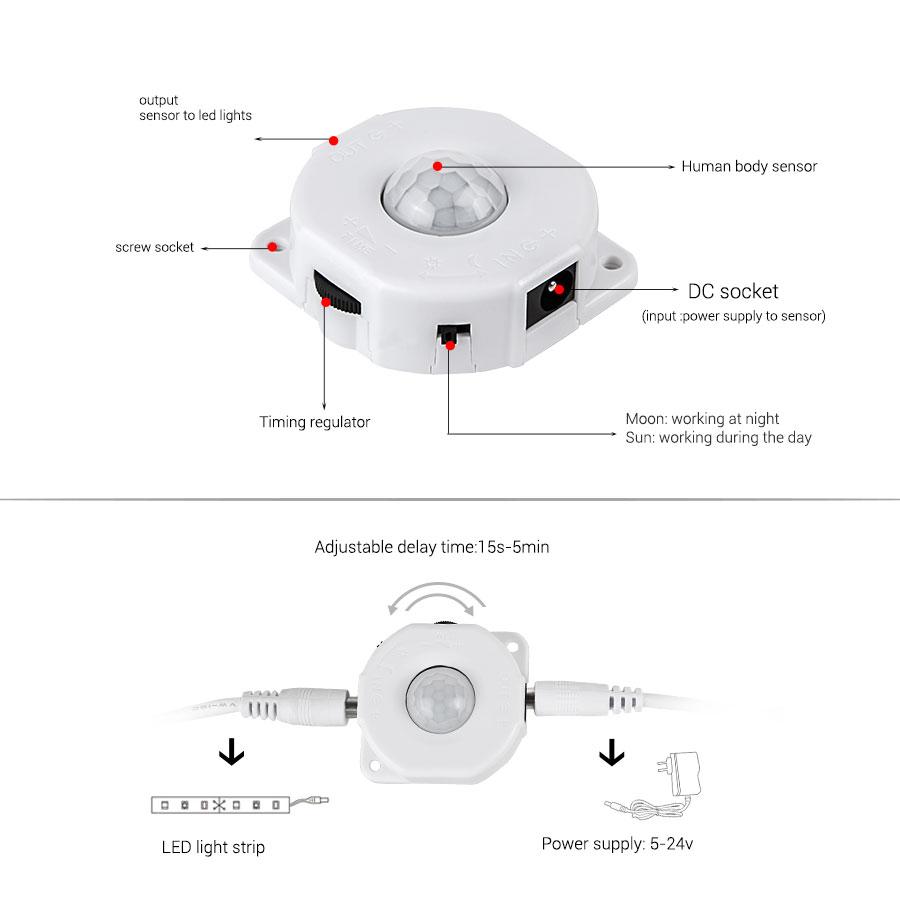 5V 12V 24V Human Body Sensor PIR Motion Movement Detector Activated Switch Automatic ON OFF Home Corridor LED Light Switch