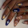 Синий и белый французский фейерверк цветочный нейл-арт - короткие миндальные накладные ногти