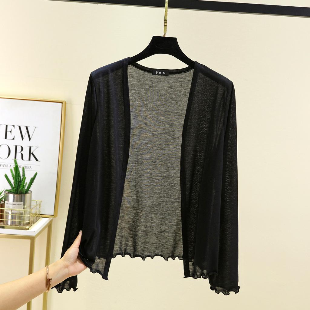 Летний женский короткий кардиган с оборками, накидка с длинным рукавом, защита от солнца, свободный крой, легкая накидка для кондиционера